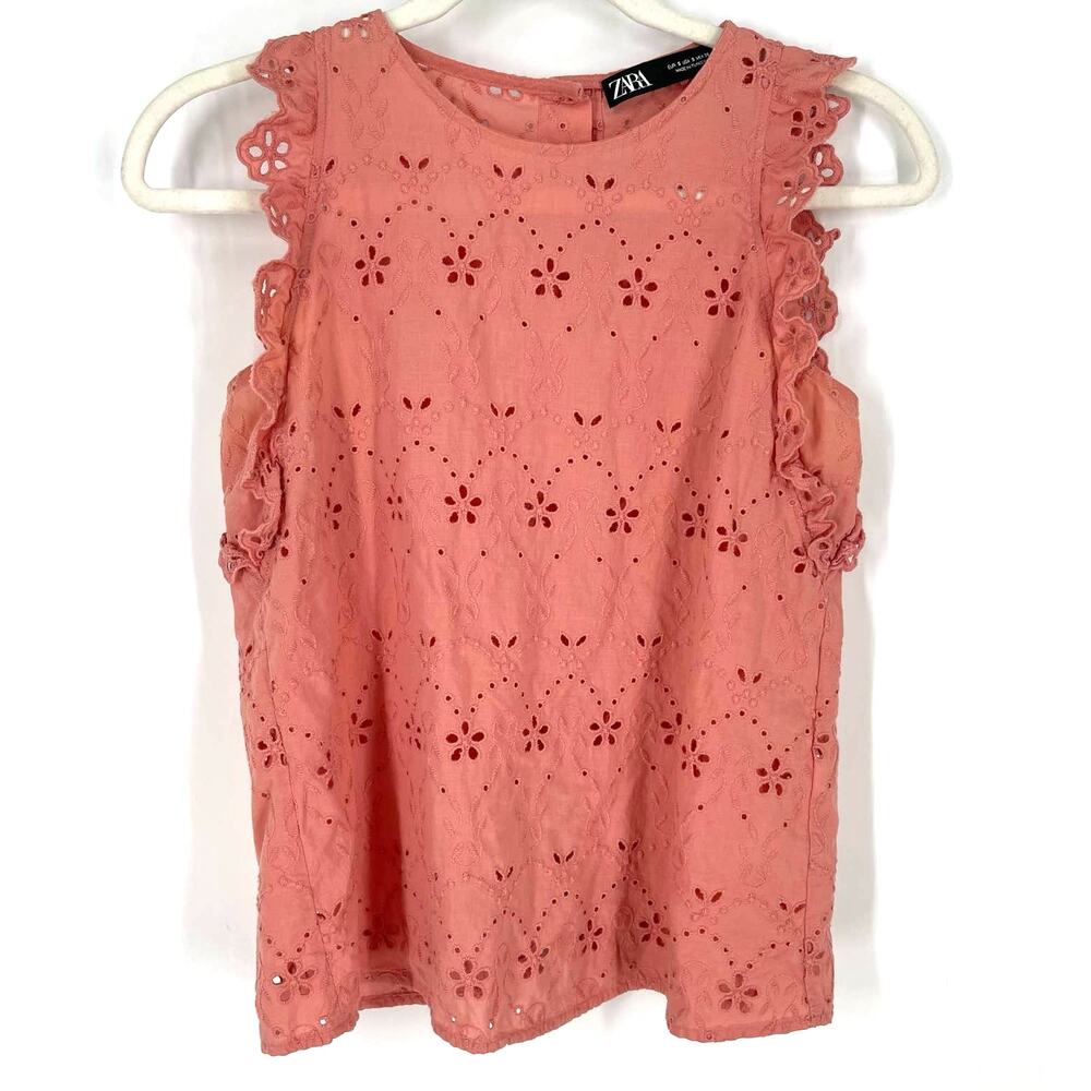 Zara‎ Pink Eyelet Embroidered Sleeveless Top Size Small